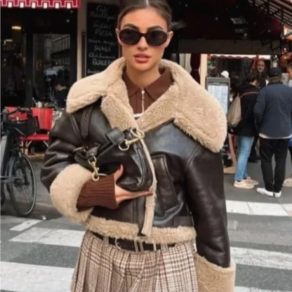 Zara double faced biker/ aviator jacket - Picture 3 of 13